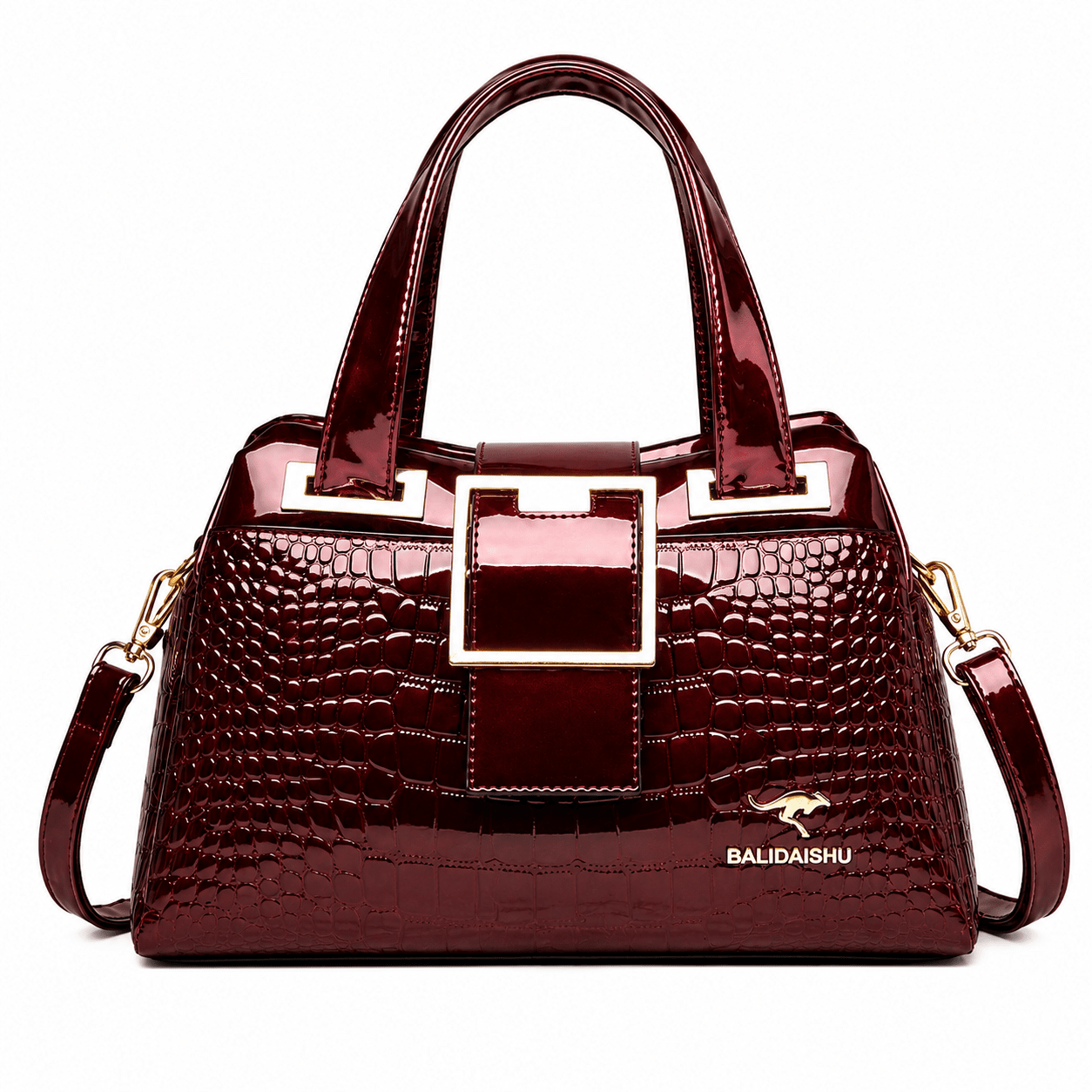 Elegant Women's Leather Handbag with Crocodile Texture – Carézia Elegant Women's Leather Handbag with Crocodile Texture – Carézia Mavietto Wine Red 31cm x 13cm x 19cm 