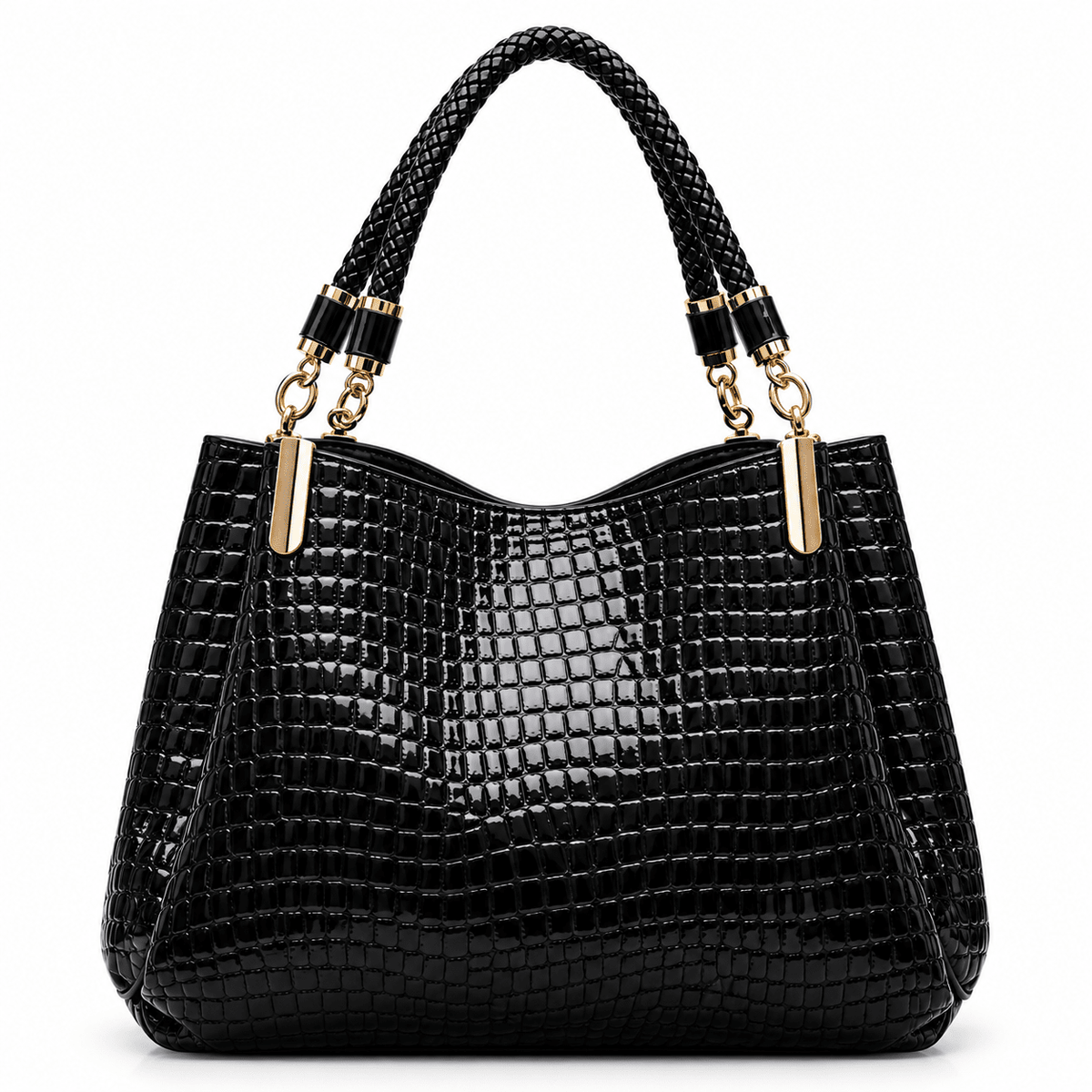 Elegant Women's Leather Tote Bag with Crocodile Texture and Large Capacity | Saint-Tropez Elegant Women's Leather Tote Bag with Crocodile Texture and Large Capacity | Saint-Tropez Black