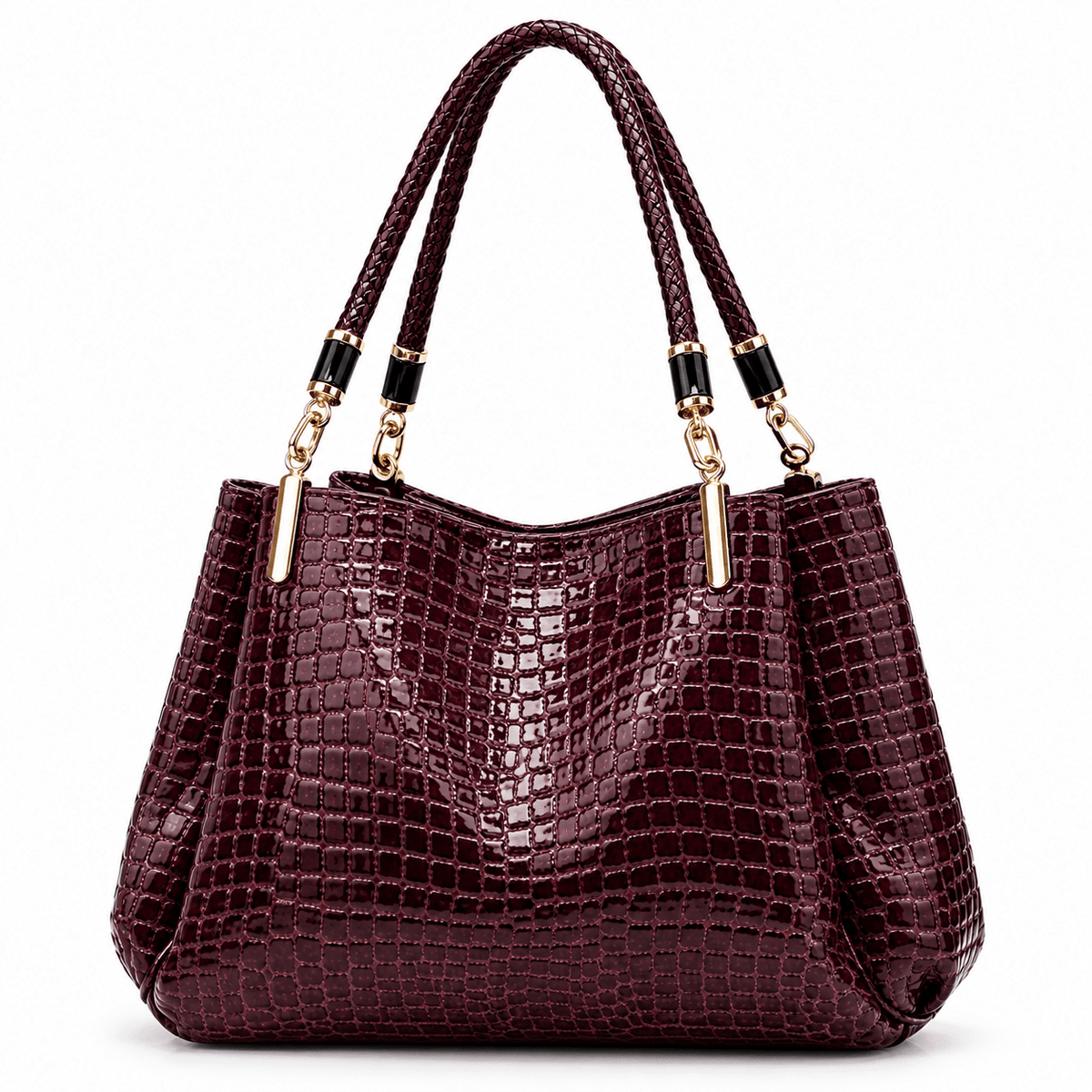 Elegant Women's Leather Tote Bag with Crocodile Texture and Large Capacity | Saint-Tropez Elegant Women's Leather Tote Bag with Crocodile Texture and Large Capacity | Saint-Tropez Burgundy