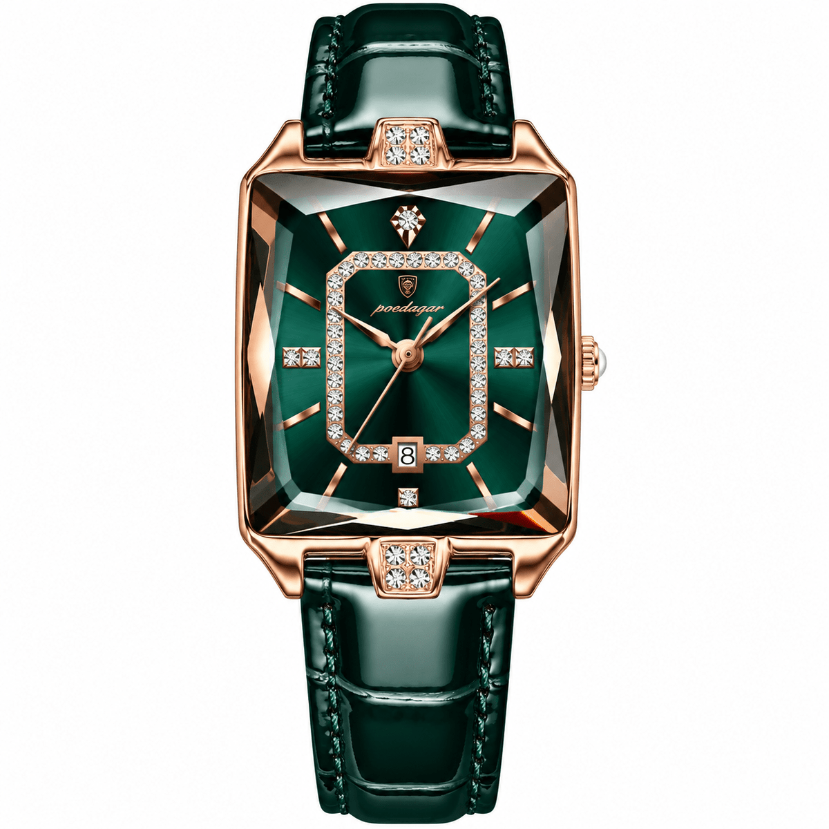 Elegant Women’s Rectangular Leather Watch with Luxurious Design – Catherine Lux Elegant Women’s Rectangular Leather Watch with Luxurious Design – Catherine Lux Gold Green