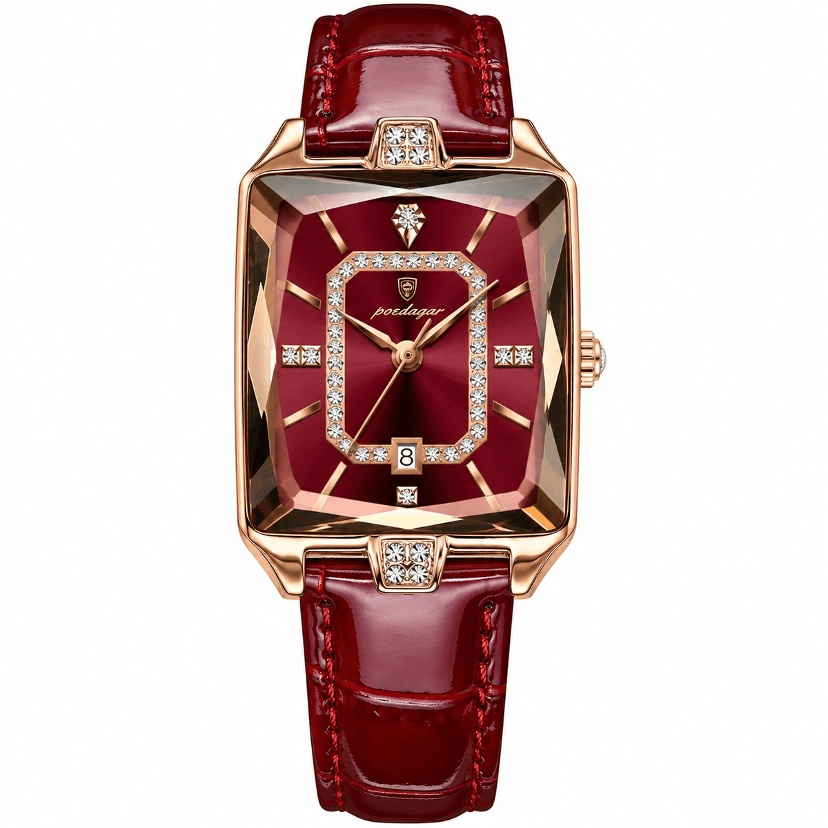 Elegant Women’s Rectangular Leather Watch with Luxurious Design – Catherine Lux Elegant Women’s Rectangular Leather Watch with Luxurious Design – Catherine Lux Gold Red