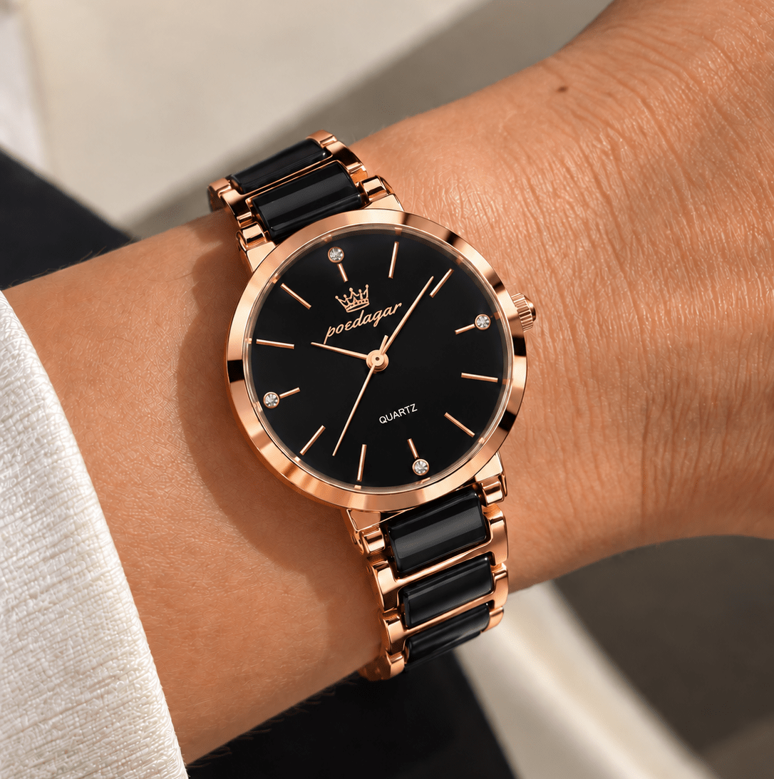 Elegant Women’s Watch with a Minimalist Design and Stainless Steel & Premium Ceramic Band – Estelle Elan Elegant Women’s Watch with a Minimalist Design and Stainless Steel & Premium Ceramic Band – Estelle Elan 