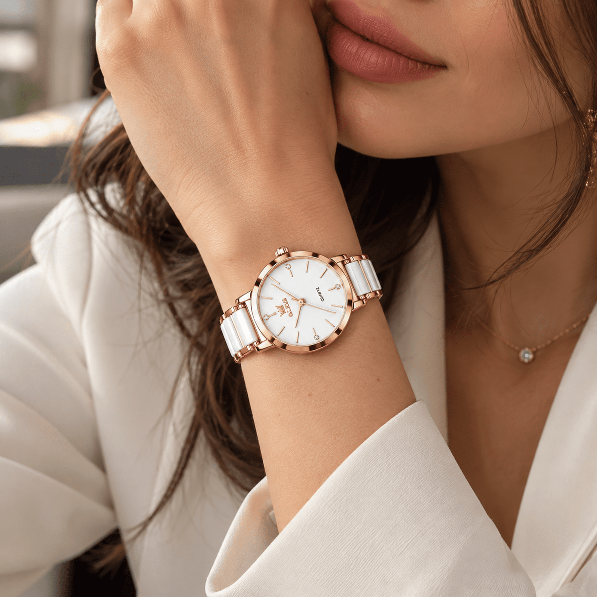 Elegant Women’s Watch with a Minimalist Design and Stainless Steel & Premium Ceramic Band – Estelle Elan Elegant Women’s Watch with a Minimalist Design and Stainless Steel & Premium Ceramic Band – Estelle Elan 