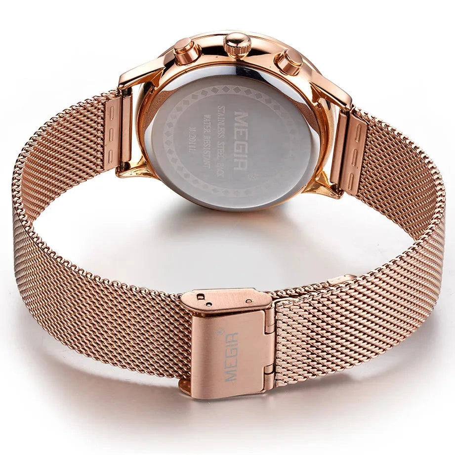 Elegant Women’s Watch with a Multifunctional Dial and Stainless Steel Bracelet – Elise Étoile Elegant Women’s Wristwatch with a Stainless Steel Bracelet – Elise Étoile 