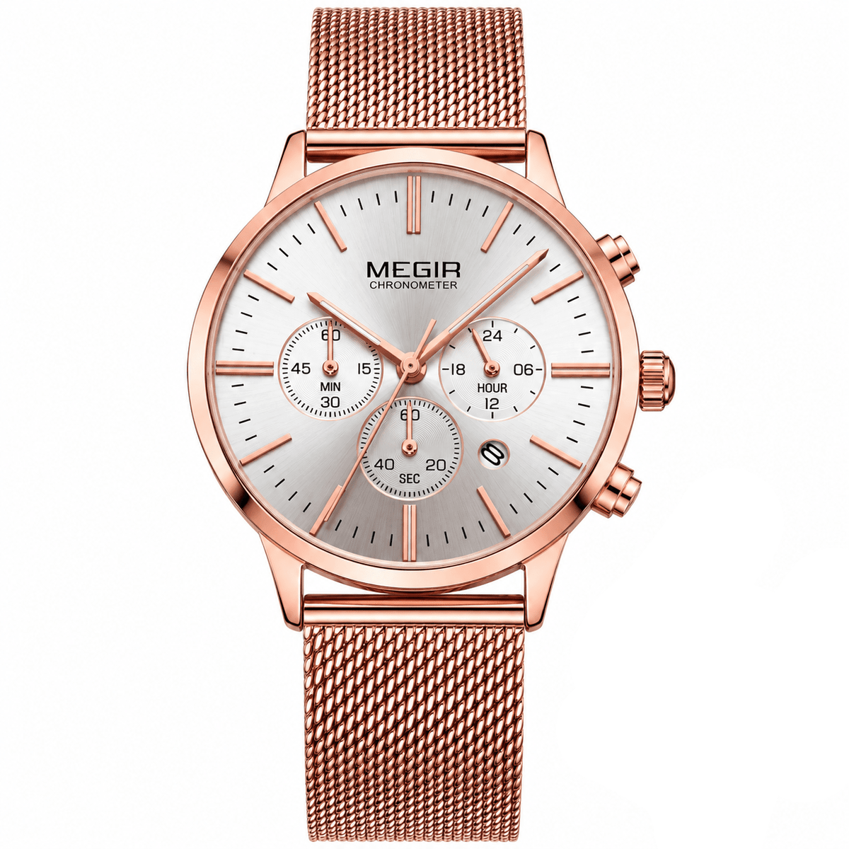 Elegant Women’s Watch with a Multifunctional Dial and Stainless Steel Bracelet – Elise Étoile Elegant Women’s Wristwatch with a Stainless Steel Bracelet – Elise Étoile Rose