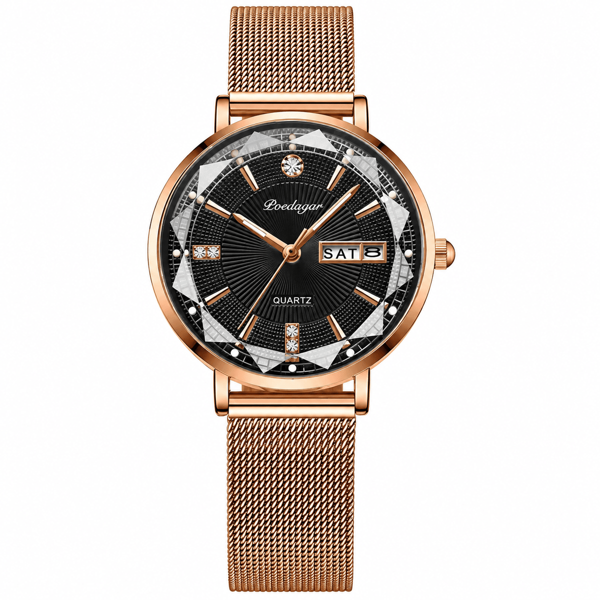 Elegant Women's Watch with Stainless Steel Band and Luxurious Design – Belle Sophia Elegant Women's Watch with Stainless Steel Band and Luxurious Design – Belle Sophia Gold Black Elegance