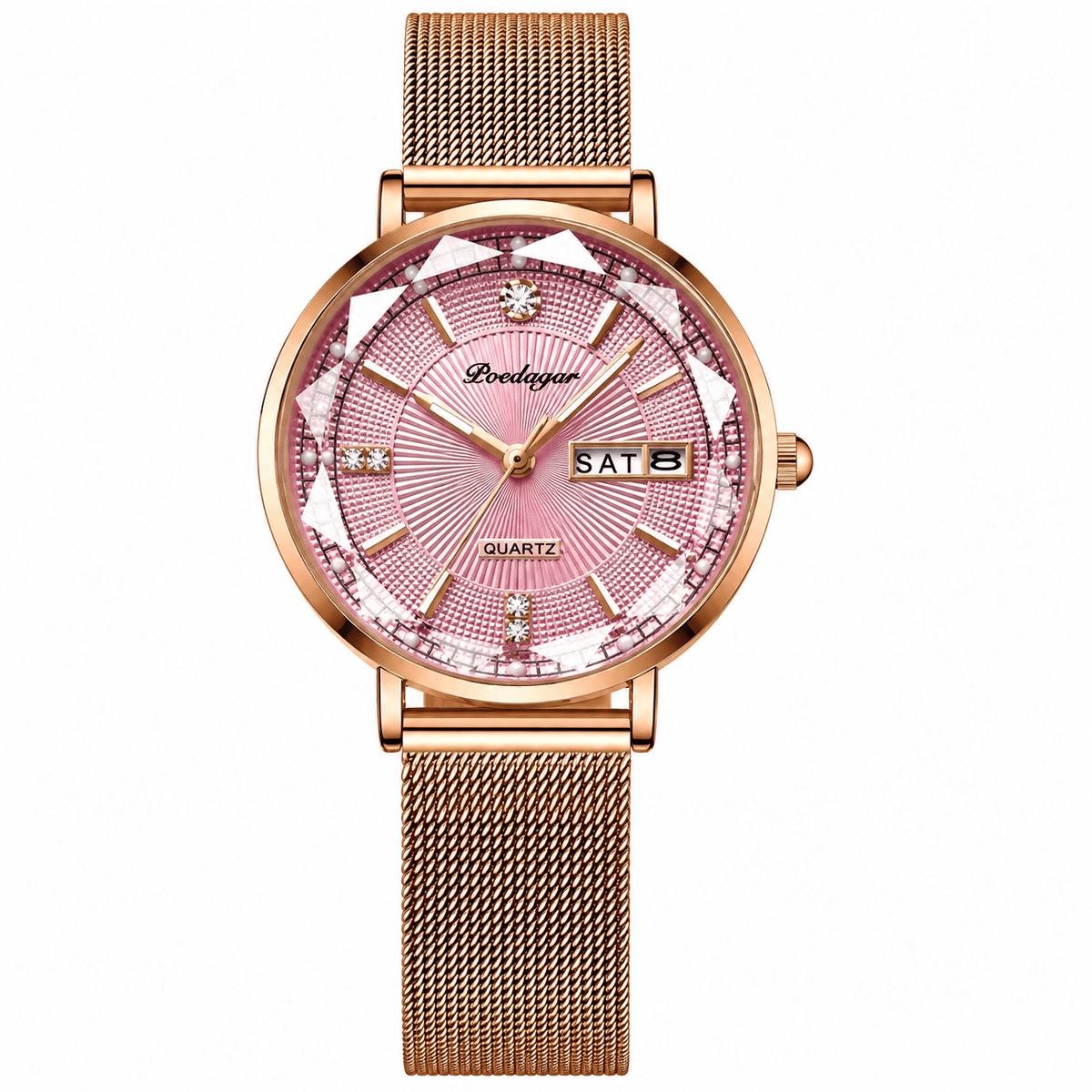 Elegant Women's Watch with Stainless Steel Band and Luxurious Design – Belle Sophia Elegant Women's Watch with Stainless Steel Band and Luxurious Design – Belle Sophia Gold Pink Elegance