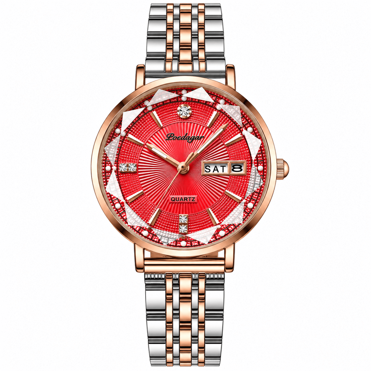 Elegant Women's Watch with Stainless Steel Band and Luxurious Design – Belle Sophia Elegant Women's Watch with Stainless Steel Band and Luxurious Design – Belle Sophia Gold Red