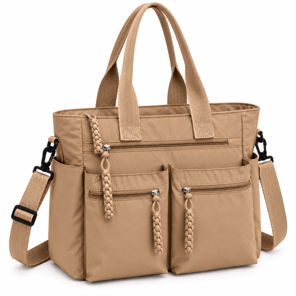 Large-Capacity Casual Tote Bag with Crossbody Strap and Modern Design | Mila Avery Large-Capacity Casual Tote Bag with Crossbody Strap and Modern Design | Mila Avery Khaki