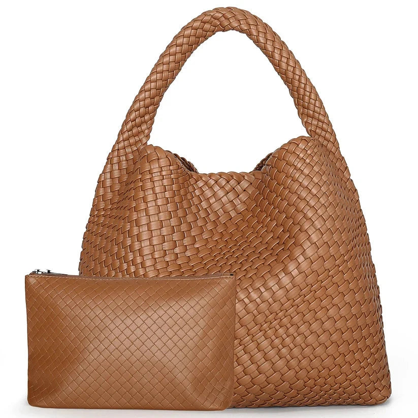 Large Capacity Elegant Women's Woven Leather Tote Bag - Ophelia Large Capacity Elegant Women's Woven Leather Tote Bag - Ophelia 
