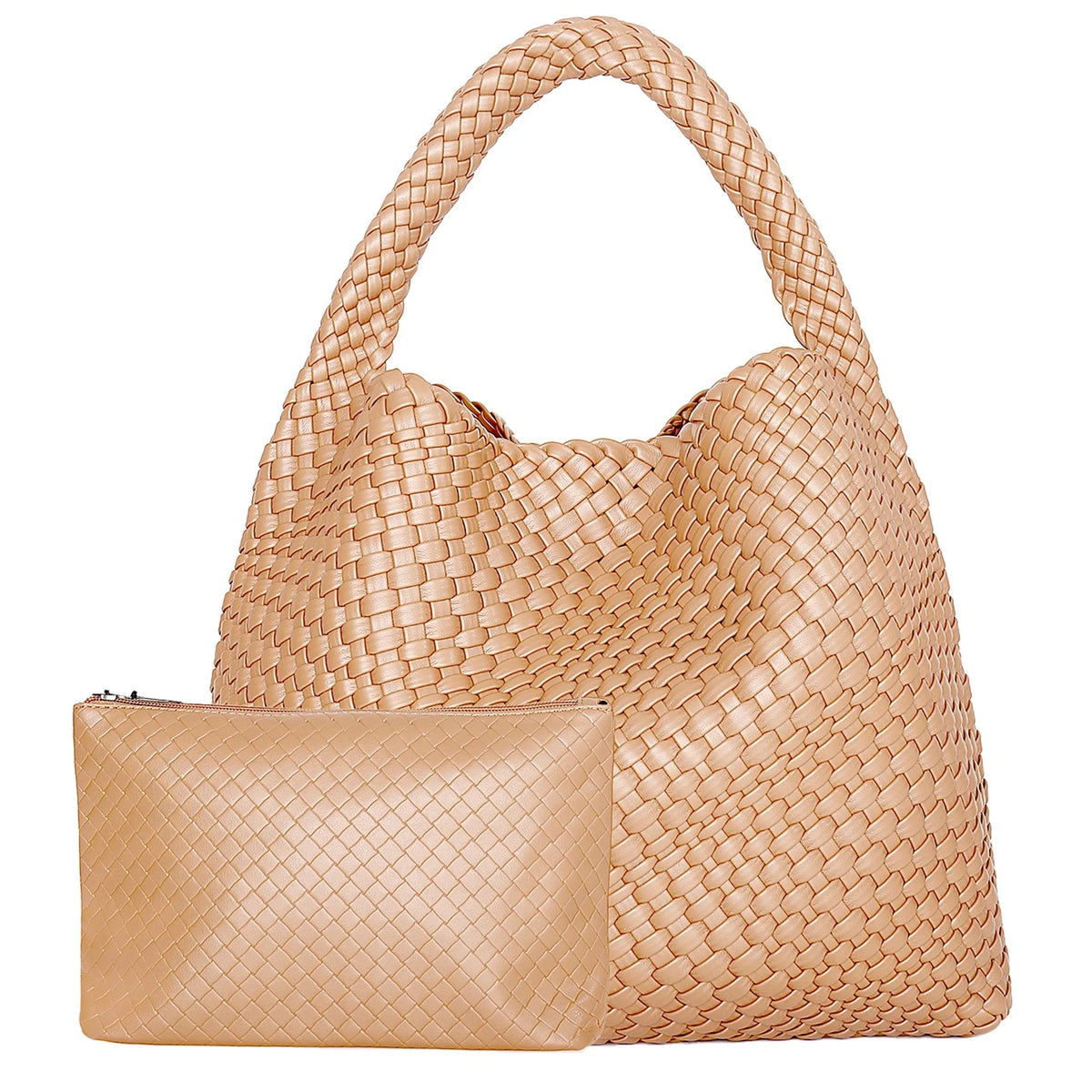 Large Capacity Elegant Women's Woven Leather Tote Bag - Ophelia Large Capacity Elegant Women's Woven Leather Tote Bag - Ophelia Apricot