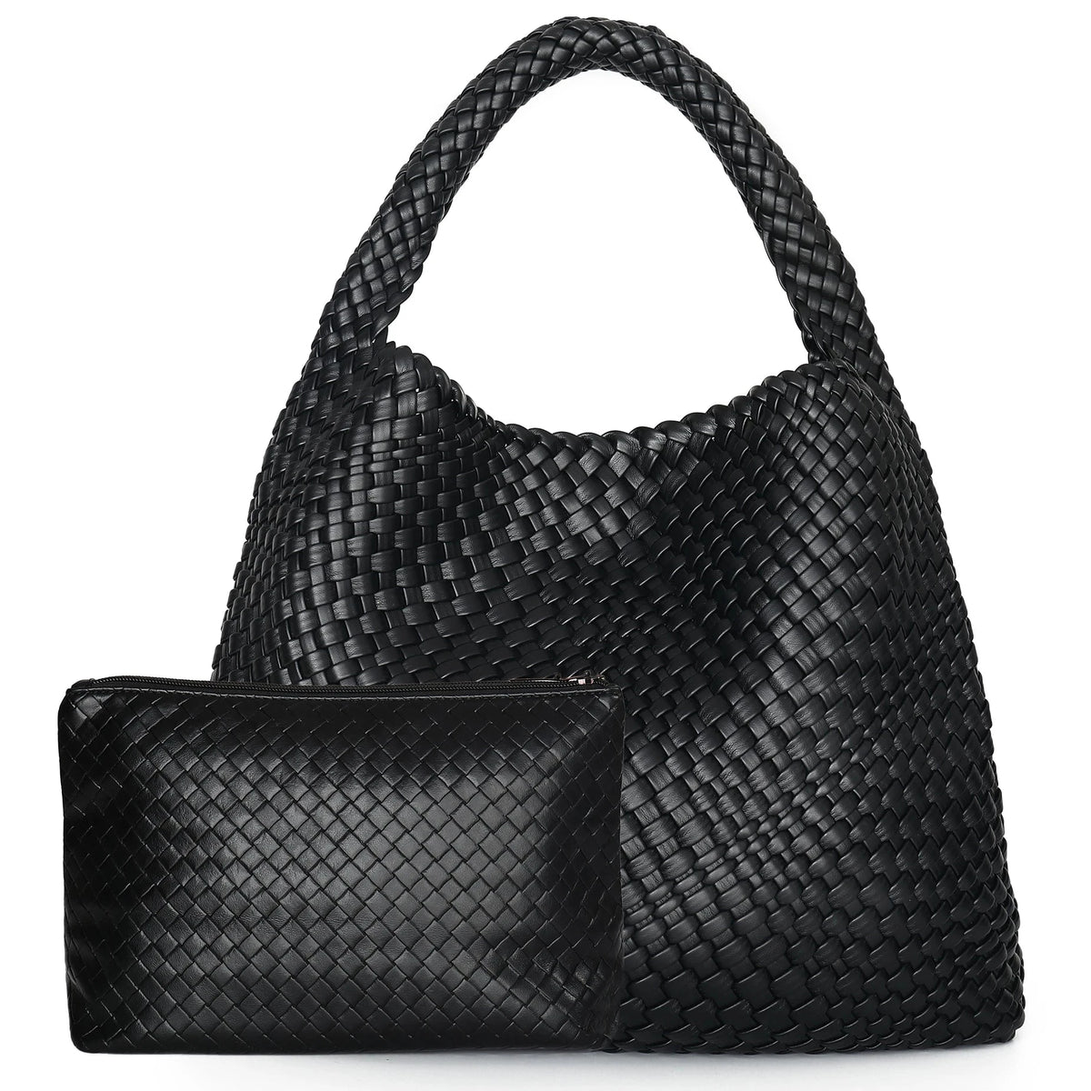 Large Capacity Elegant Women's Woven Leather Tote Bag - Ophelia Large Capacity Elegant Women's Woven Leather Tote Bag - Ophelia Black