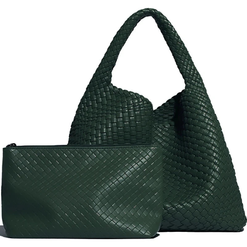 Large Capacity Elegant Women's Woven Leather Tote Bag - Ophelia Large Capacity Elegant Women's Woven Leather Tote Bag - Ophelia Green