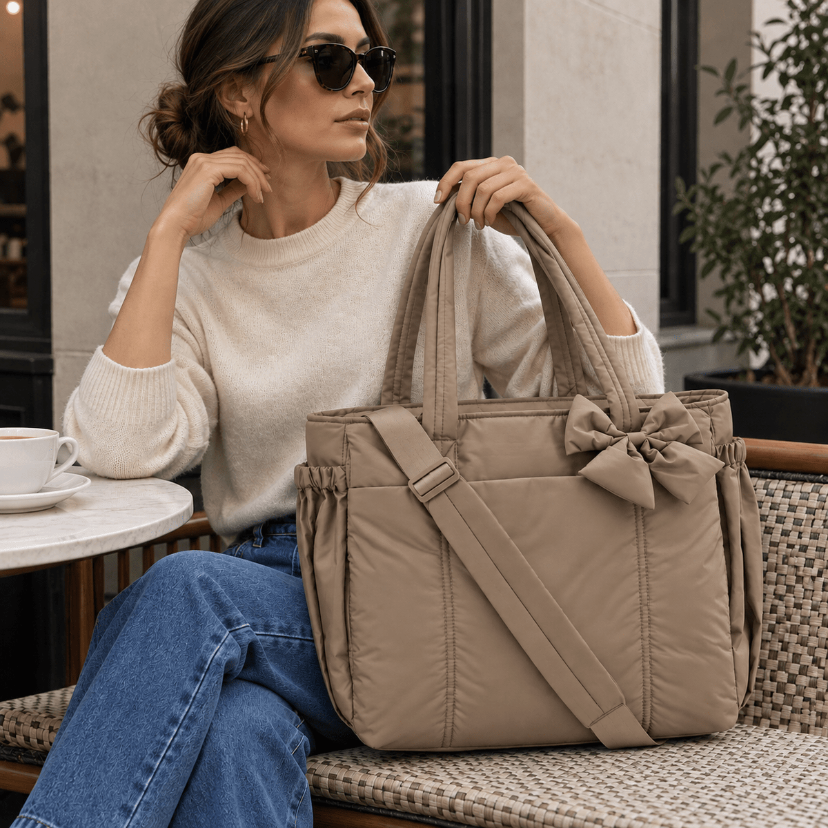 Large-Capacity Quilted Women's Tote Bag with Crossbody Strap and Charming Design – Rosellea 