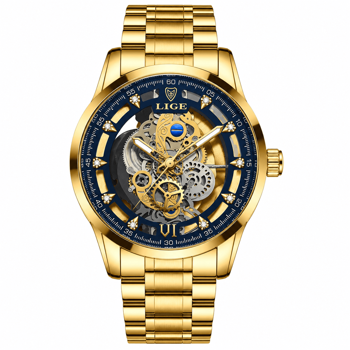 Luxurious Men's Watch with Leather Strap – Castelvero Luxurious Men's Watch with Leather Strap – Castelvero Gold Blue