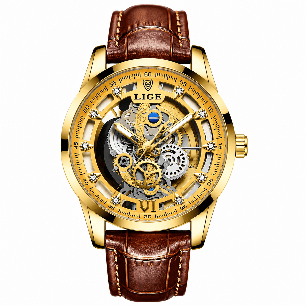 Luxurious Men's Watch with Leather Strap – Castelvero Luxurious Men's Watch with Leather Strap – Castelvero Leather All Gold
