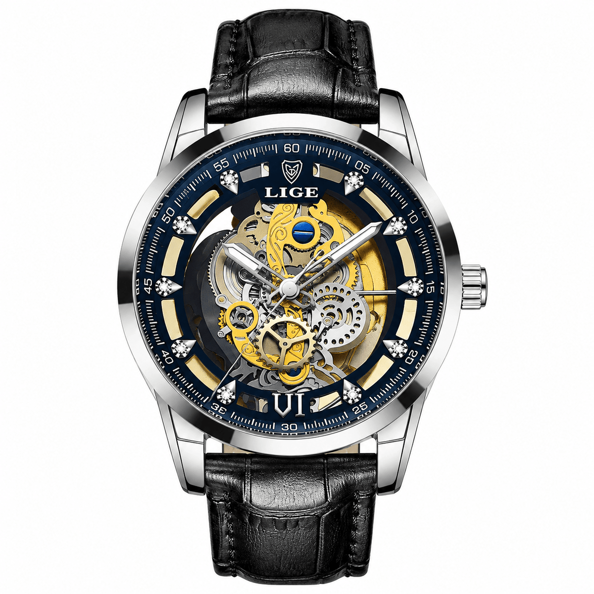 Luxurious Men's Watch with Leather Strap – Castelvero Luxurious Men's Watch with Leather Strap – Castelvero Leather Silver Blue