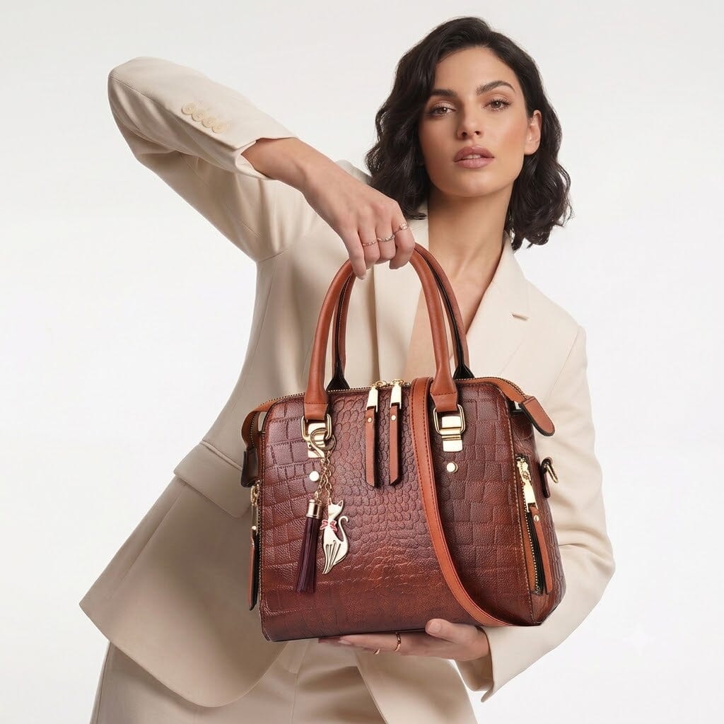 Luxury Women's Crocodile-Embossed Leather Handbag - Mon Élégance Luxury Women's Crocodile-Embossed Leather Handbag - Mon Élégance Mavietto 