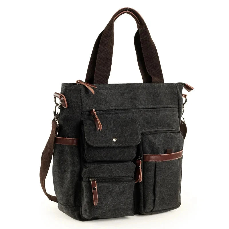 Men's Handbags Briefcase Canvas Shoulder Bag Man for Documents Large Capacity Tote Laptop Bag Crossbody Travel Bags Vintage K004 Mavietto Gray-black 