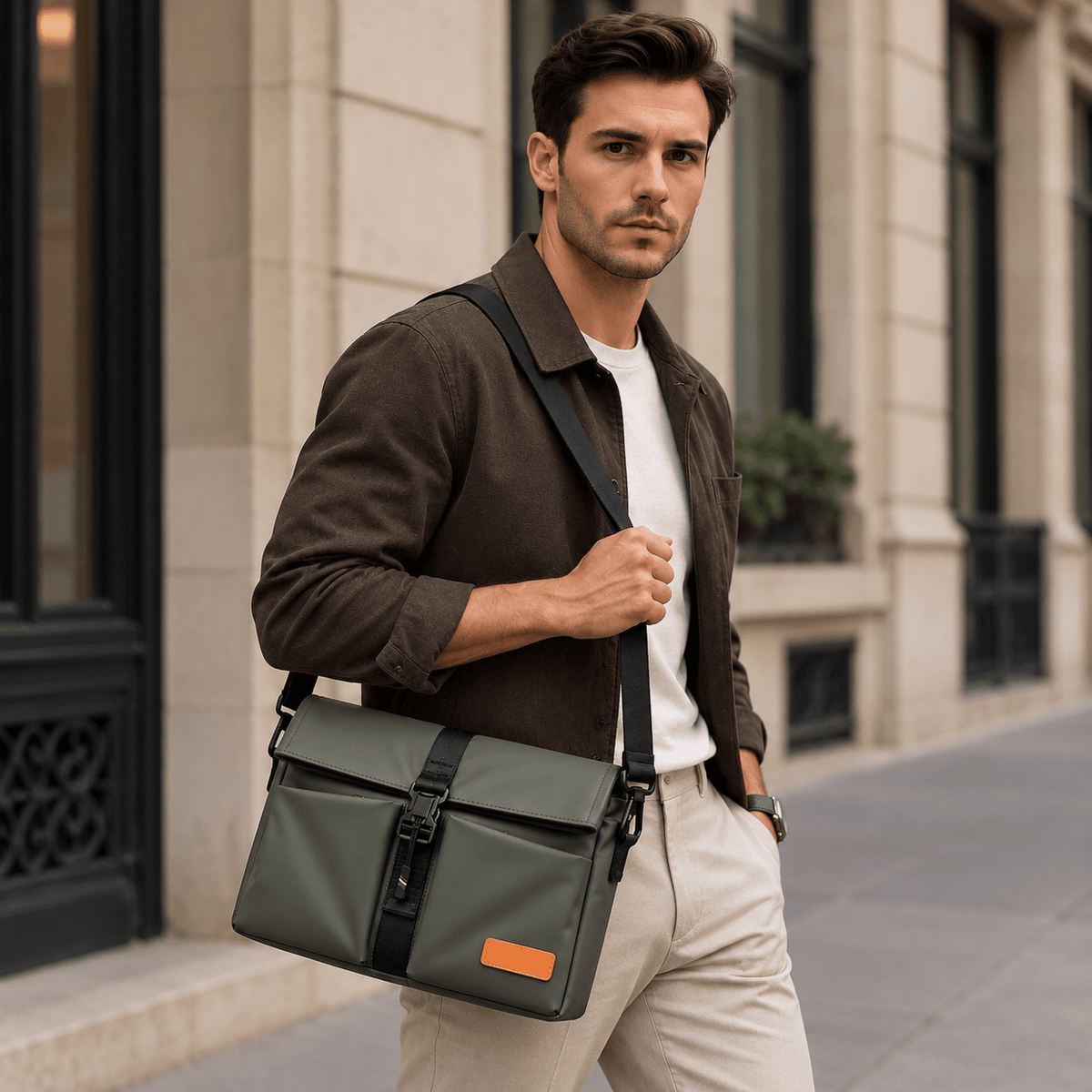Men's Leather Crossbody Bag with Multiple Pockets and Elegant Design — BRENNAN Men's Leather Crossbody Bag with Multiple Pockets and Elegant Design — BRENNAN 