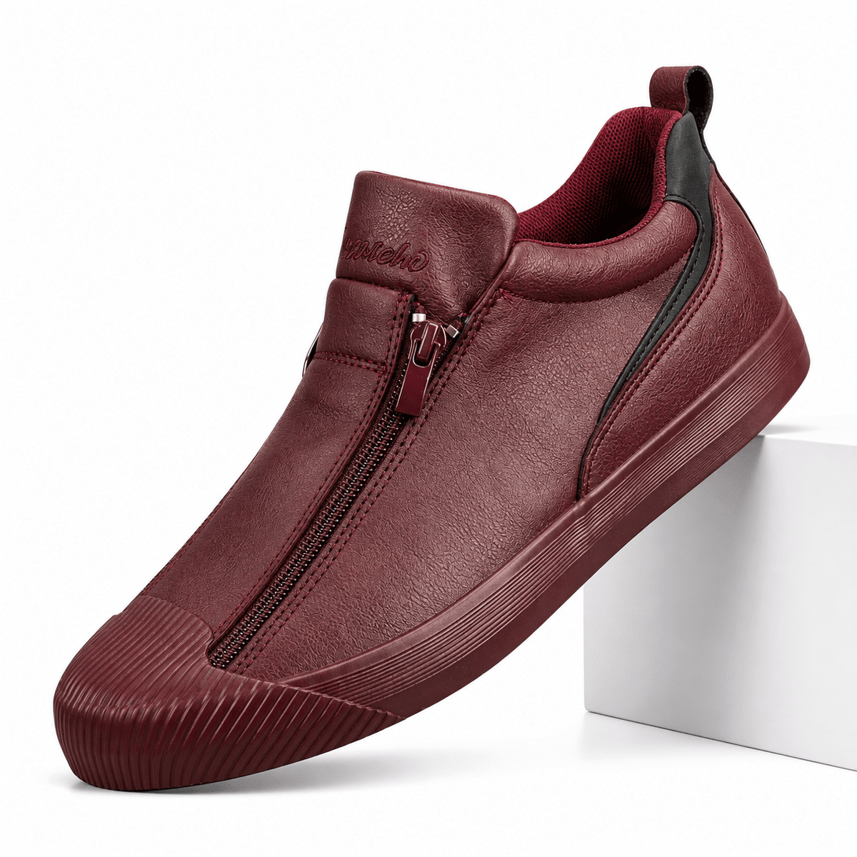 Men's Leather Sneakers with Modern and Versatile Design - Cormanio Men's Leather Sneakers with Modern and Versatile Design - Cormanio Dark Red
