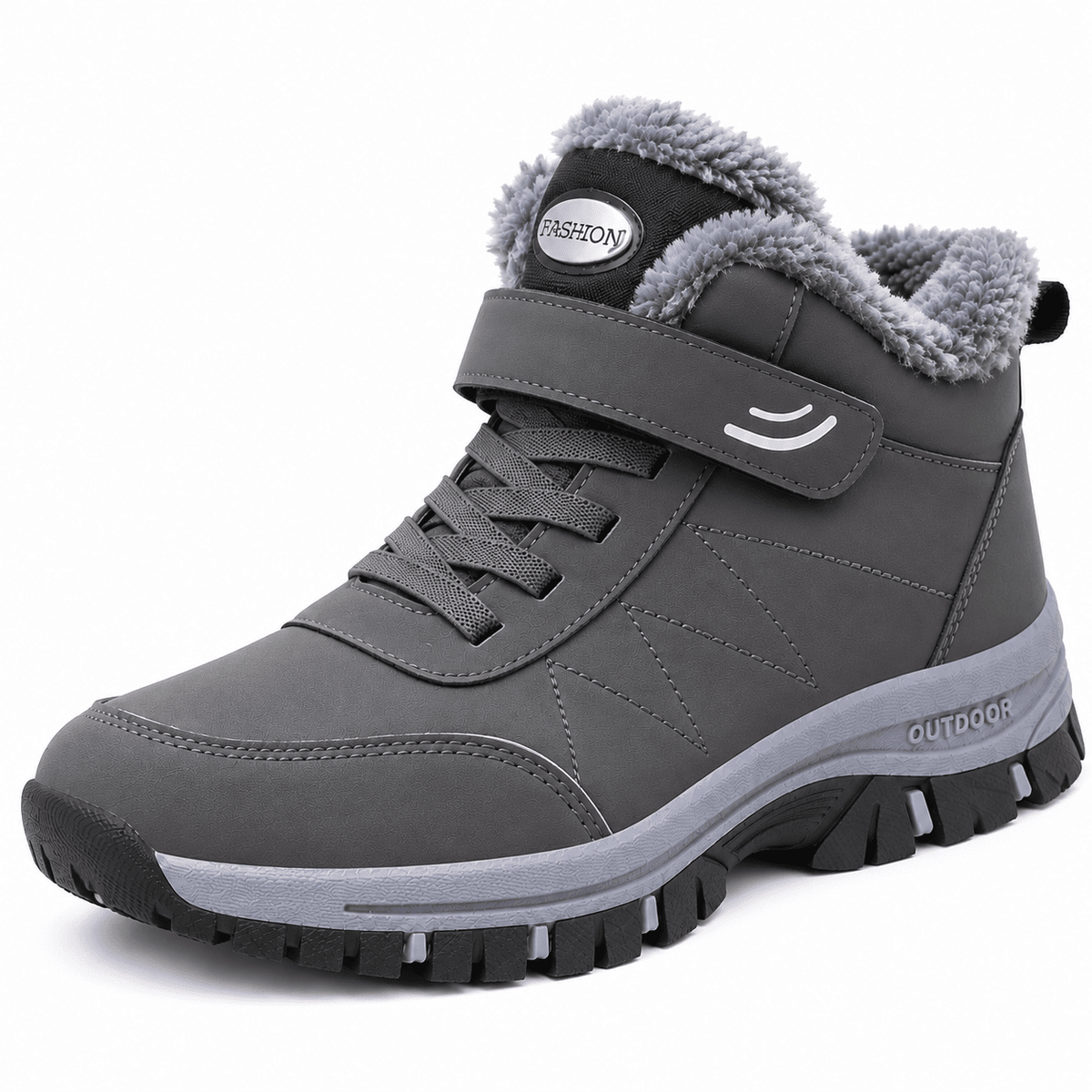 Men's Leather Winter Boots with Plush Lining, Non-Slip Lug Sole, and Waterproof Design – Dravorn Men's Leather Winter Boots with Plush Lining, Non-Slip Lug Sole, and Waterproof Design – Dravorn Gray