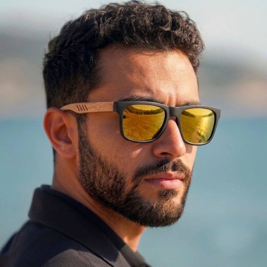Men's Square Sunglasses with Wood-Grain Texture and UV400 Protection | ONE-BRAVENTO Men's Square Sunglasses with Wood-Grain Texture and UV400 Protection | ONE-BRAVENTO 
