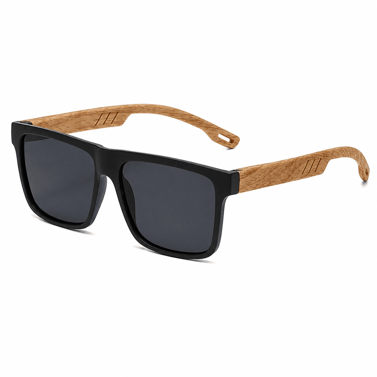 Men's Square Sunglasses with Wood-Grain Texture and UV400 Protection | ONE-BRAVENTO Men's Square Sunglasses with Wood-Grain Texture and UV400 Protection | ONE-BRAVENTO Black