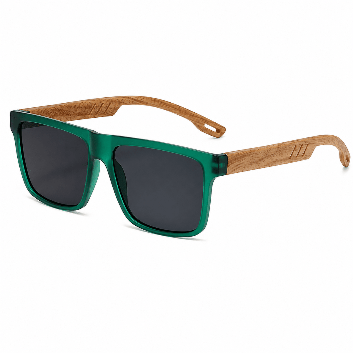 Men's Square Sunglasses with Wood-Grain Texture and UV400 Protection | ONE-BRAVENTO Men's Square Sunglasses with Wood-Grain Texture and UV400 Protection | ONE-BRAVENTO Black - Green