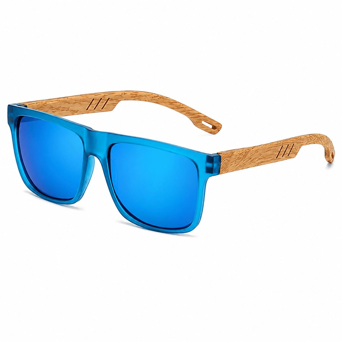 Men's Square Sunglasses with Wood-Grain Texture and UV400 Protection | ONE-BRAVENTO Men's Square Sunglasses with Wood-Grain Texture and UV400 Protection | ONE-BRAVENTO Blue