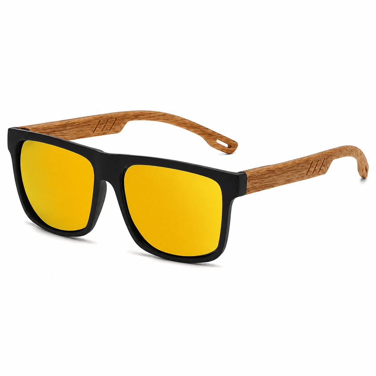 Men's Square Sunglasses with Wood-Grain Texture and UV400 Protection | ONE-BRAVENTO Men's Square Sunglasses with Wood-Grain Texture and UV400 Protection | ONE-BRAVENTO Yellow