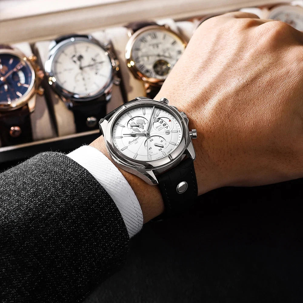 Multifunction Men's Executive Leather Watch - Leontius Multifunction Men's Executive Leather Watch - Leontius 
