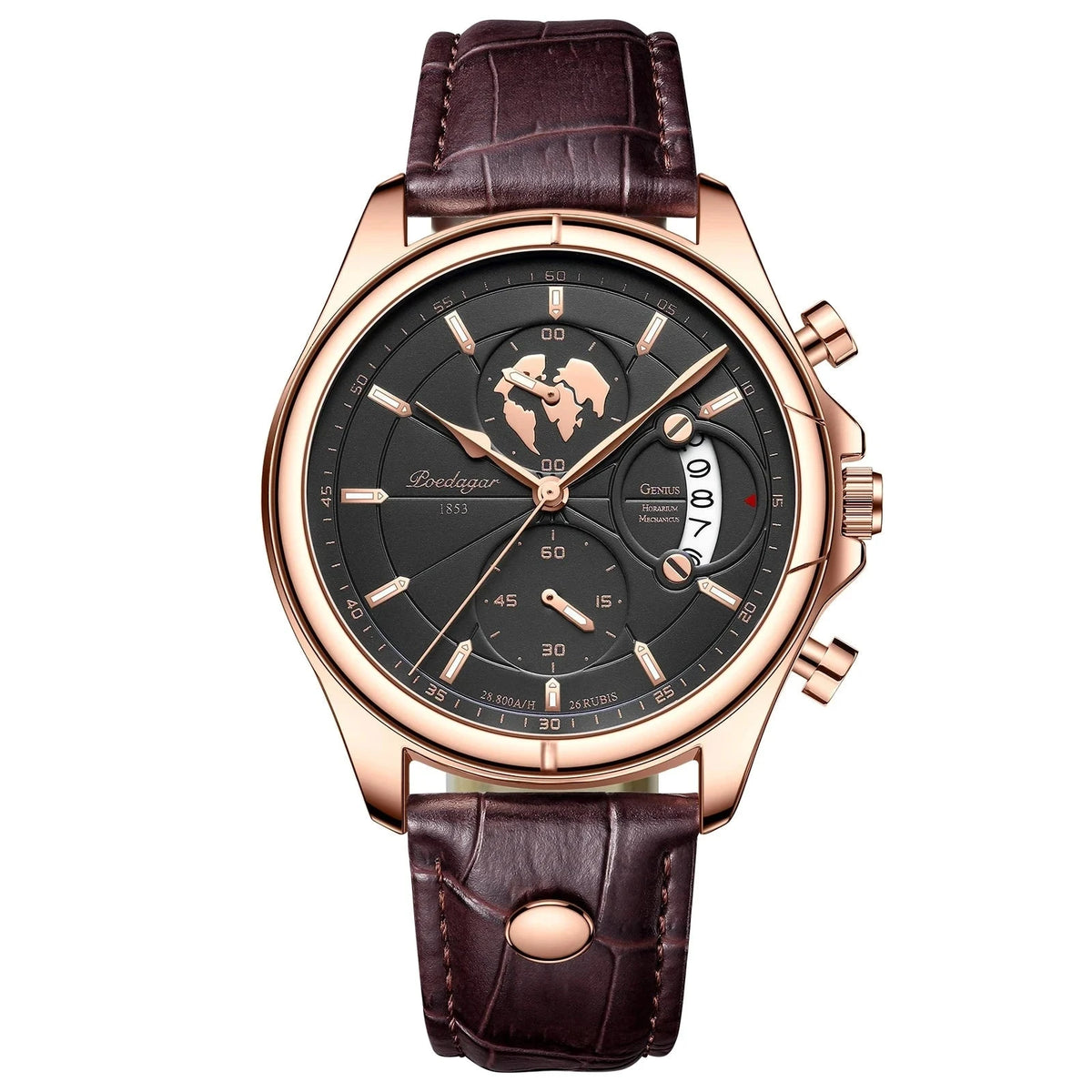 Multifunction Men's Executive Leather Watch - Leontius Multifunction Men's Executive Leather Watch - Leontius Brown Black