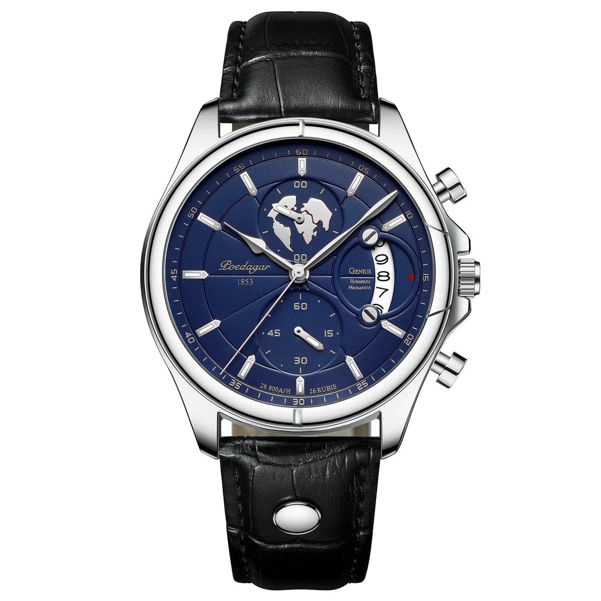 Multifunction Men's Executive Leather Watch - Leontius Multifunction Men's Executive Leather Watch - Leontius Silver Blue