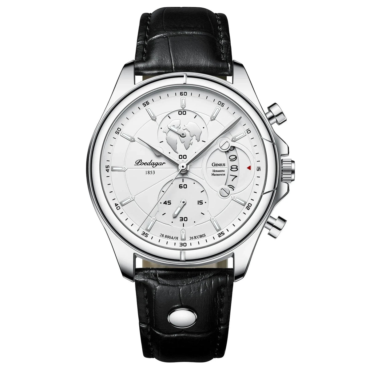 Multifunction Men's Executive Leather Watch - Leontius Multifunction Men's Executive Leather Watch - Leontius Silver White
