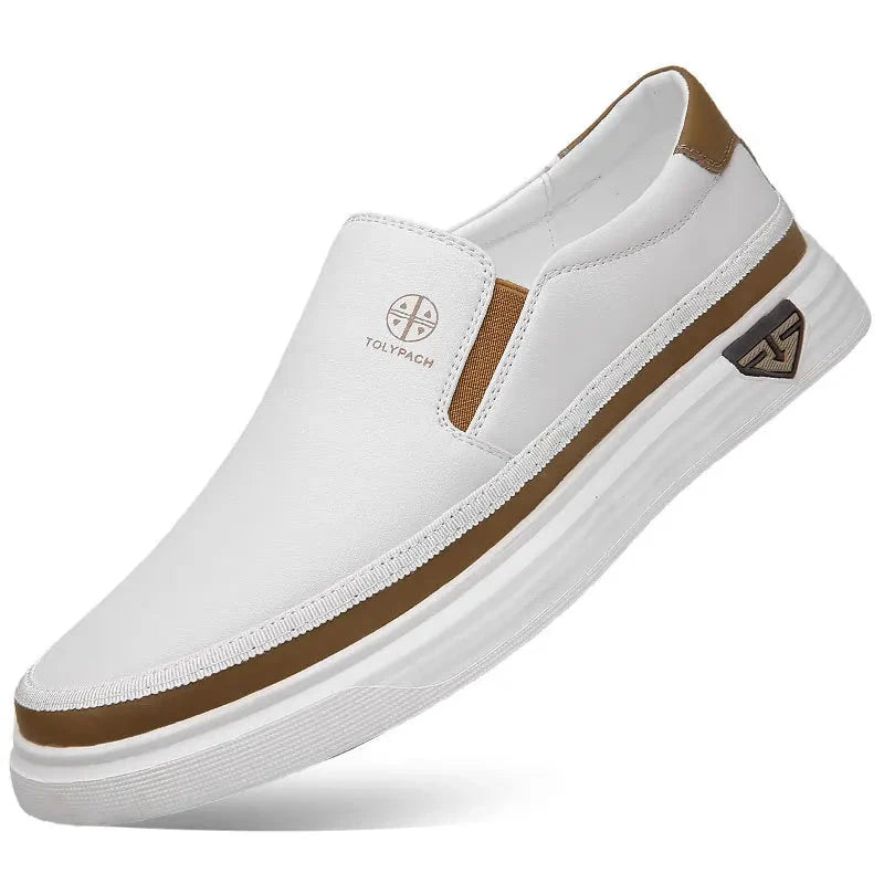 New 2025 Men's Genuine Leather Casual Sneakers Spring Summer Fashion Slip-On White Shoes Soft Sole Comfortable for Everyday Wear Mavietto Store 