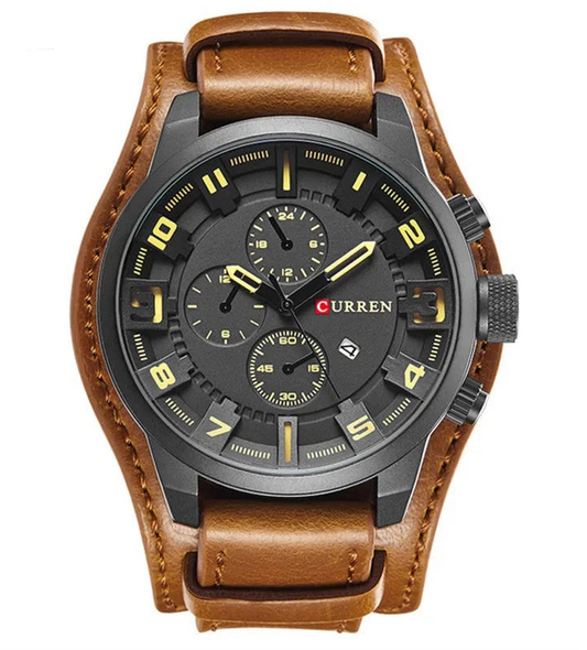 New Watches CURREN Luxury Brand Men Watch Leather Strap Fashion Quartz-Watch Casual Sports Wristwatch Date Clock Relojes 8225 Mavietto Store black yellow 
