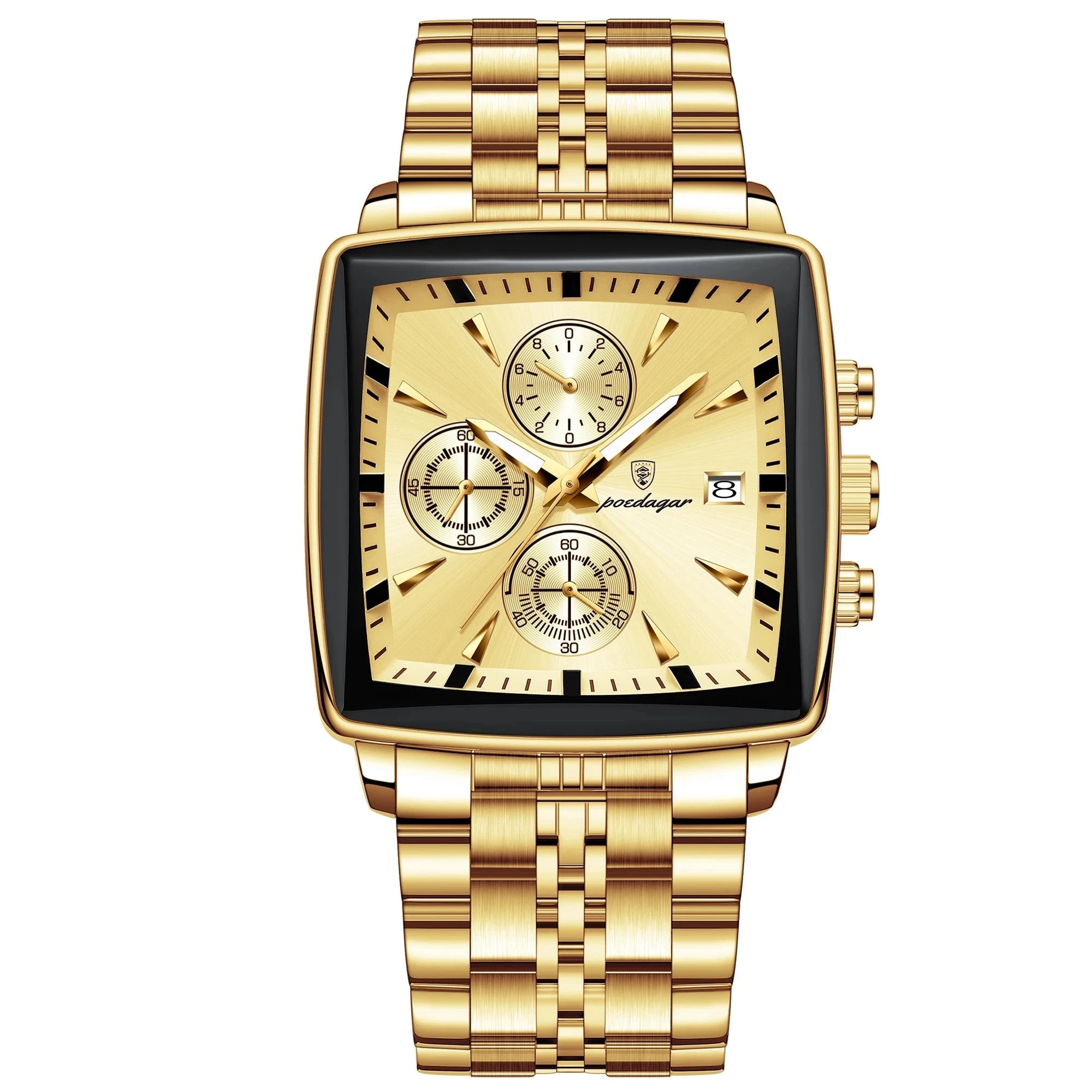 POEDAGAR Fashion Men Watch Luminous Waterproof Chronograph Date Man Wristwatch Square Stainless Steel Quartz Men's Watches Reloj Mavietto Store 866 Gold Gold 