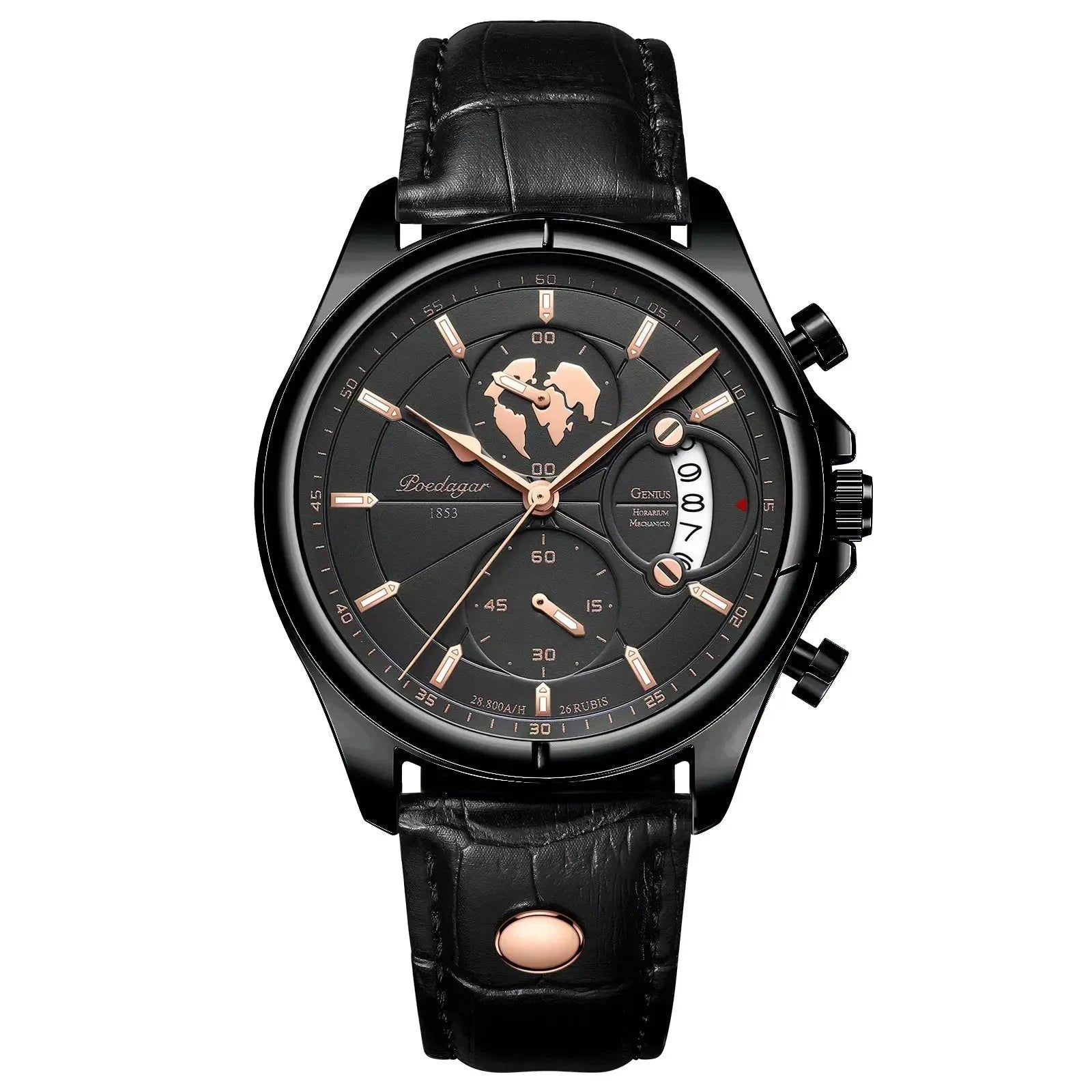 POEDAGAR Luxury Man Wristwatch Chronograph Date Waterproof Leather Men Watch Casual Quartz Men's Watches Sports Male Clock Reloj Mavietto Store 989 Black Black 