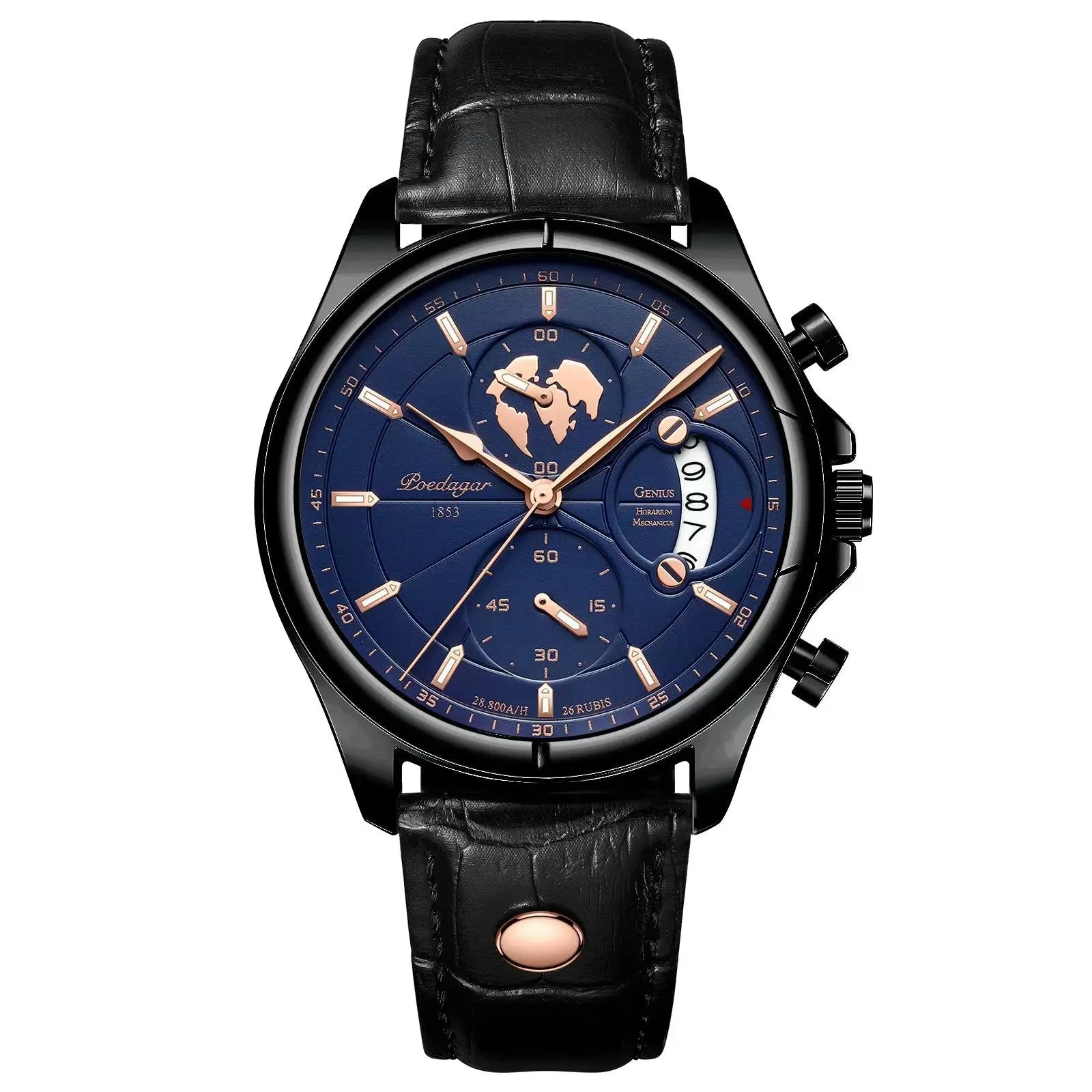 POEDAGAR Luxury Man Wristwatch Chronograph Date Waterproof Leather Men Watch Casual Quartz Men's Watches Sports Male Clock Reloj Mavietto Store 989 Black Blue 