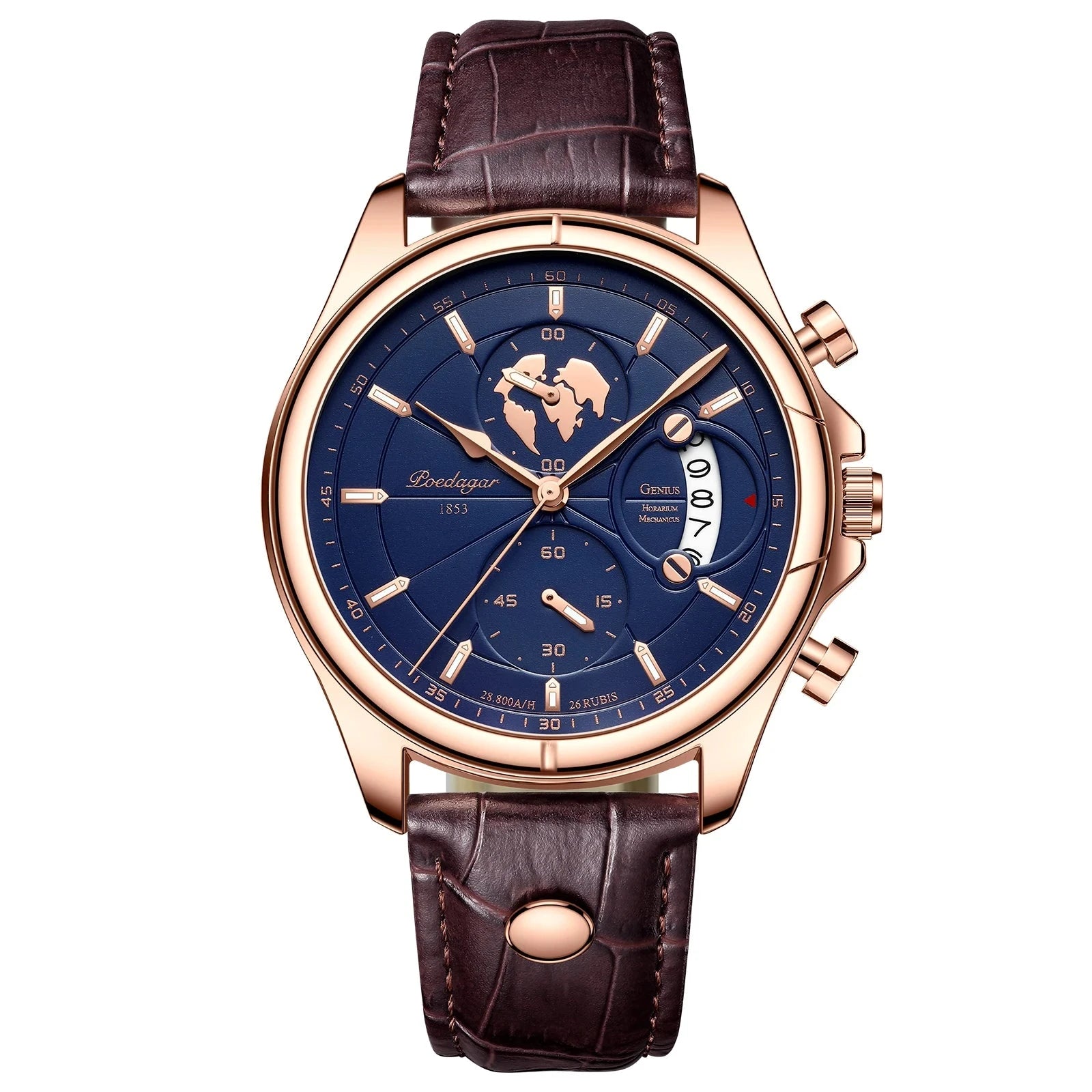 POEDAGAR Luxury Man Wristwatch Chronograph Date Waterproof Leather Men Watch Casual Quartz Men's Watches Sports Male Clock Reloj Mavietto Store 989 Rose Gold Blue 