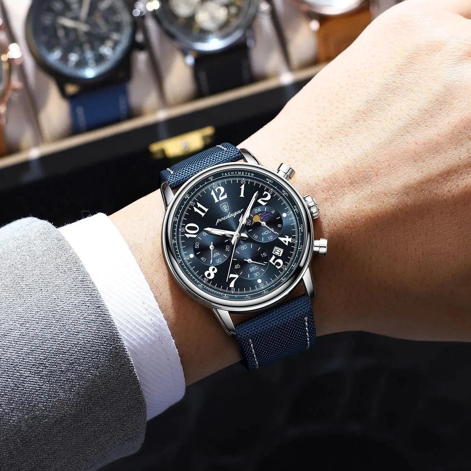 POEDAGAR Luxury Sports Military Men Watch Waterproof Luminous Chronograph Nylon Leather Date Man Wristwatch Quartz Men's Watches Mavietto Store 