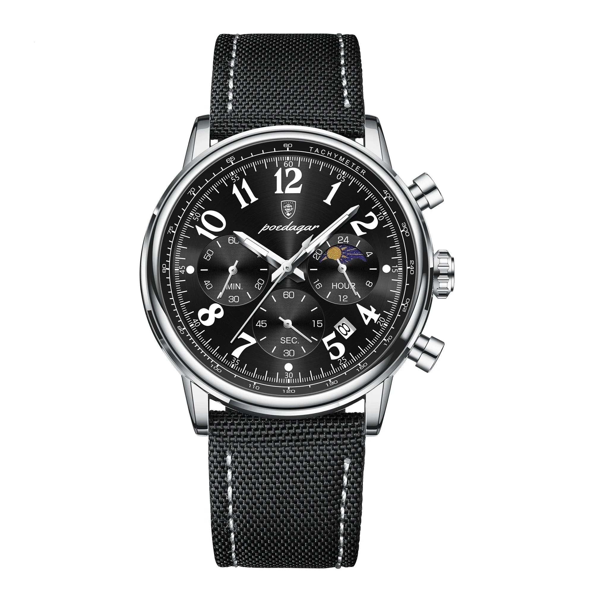 POEDAGAR Luxury Sports Military Men Watch Waterproof Luminous Chronograph Nylon Leather Date Man Wristwatch Quartz Men's Watches Mavietto Store 808 Silver Black NL 