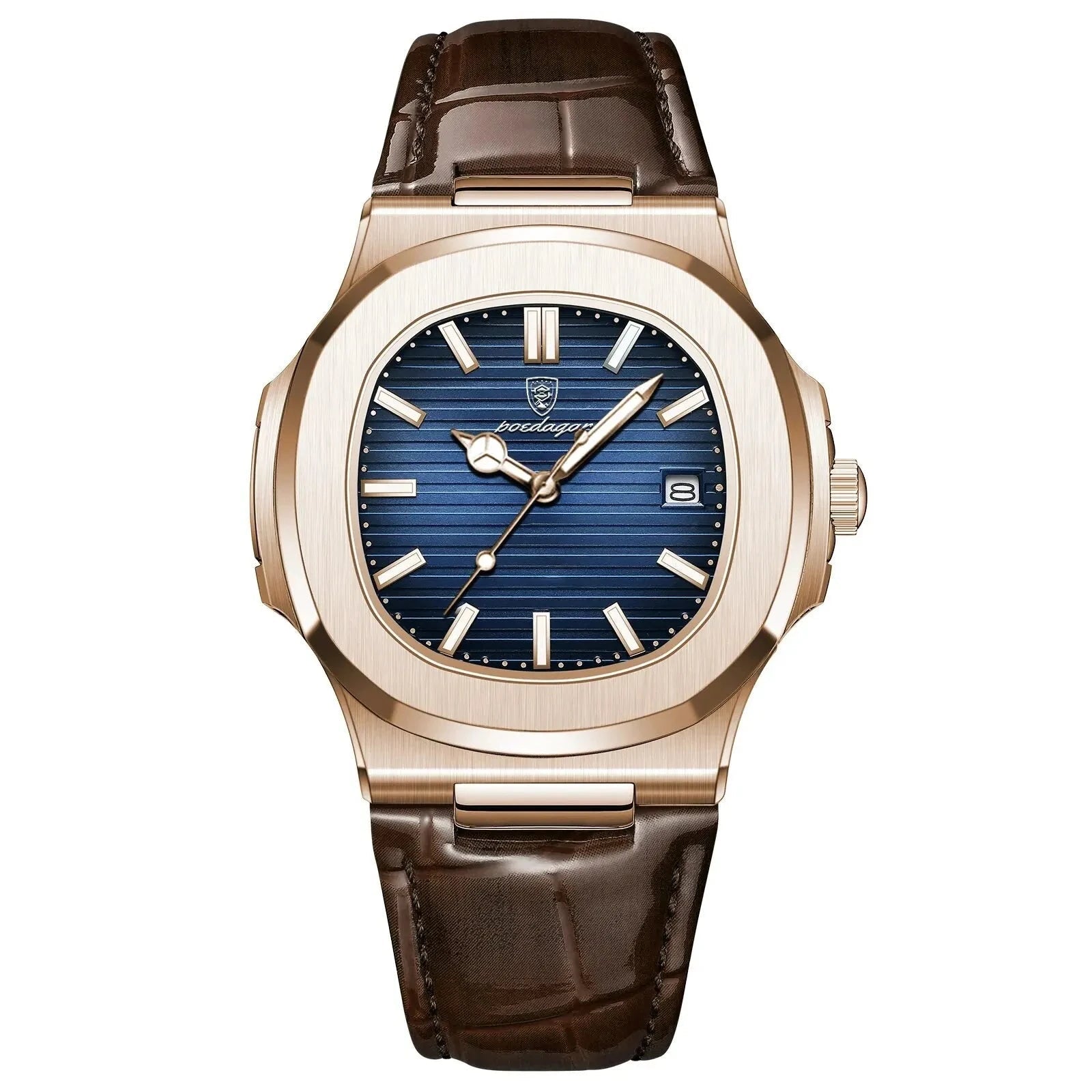 POEDAGAR Top Luxury Square Man Watch Date Waterproof Luminous Men Wristwatch High Quality Leather Men's Quartz Watches+Box Reloj Mavietto Store 613rosegoldblue 