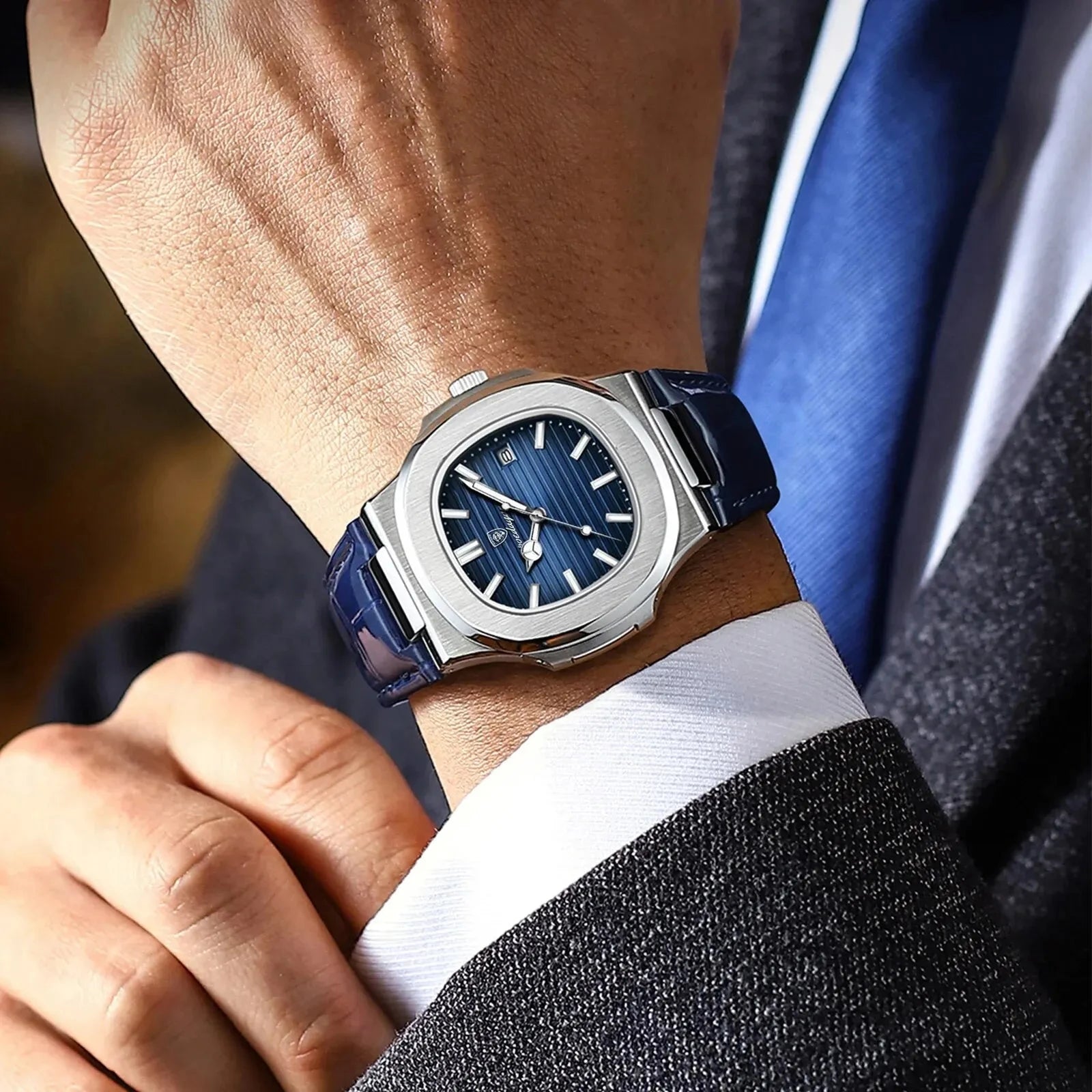 POEDAGAR Top Luxury Square Man Watch Date Waterproof Luminous Men Wristwatch High Quality Leather Men's Quartz Watches+Box Reloj Mavietto Store 