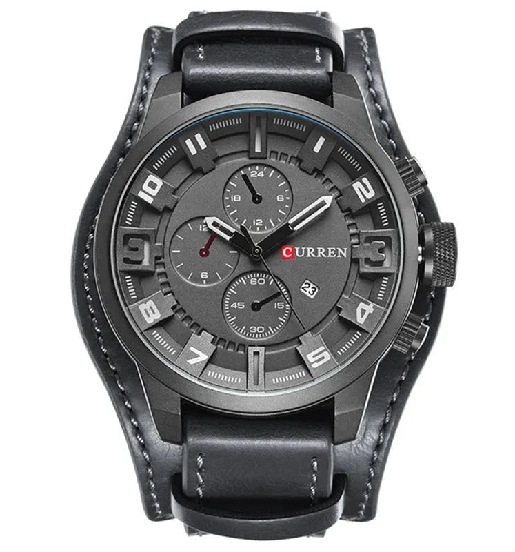 Rustic and Multifunction Men's Leather Watch - Vantgard Nortis Rustic and Multifunction Men's Leather Watch - Vantgard Nortis All Black