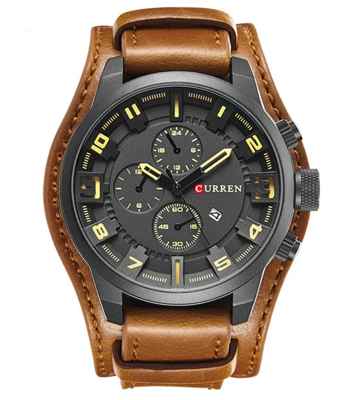 Rustic and Multifunction Men's Leather Watch - Vantgard Nortis Rustic and Multifunction Men's Leather Watch - Vantgard Nortis Brown Black