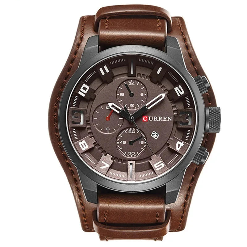 Rustic and Multifunction Men's Leather Watch - Vantgard Nortis Rustic and Multifunction Men's Leather Watch - Vantgard Nortis Dark Brown