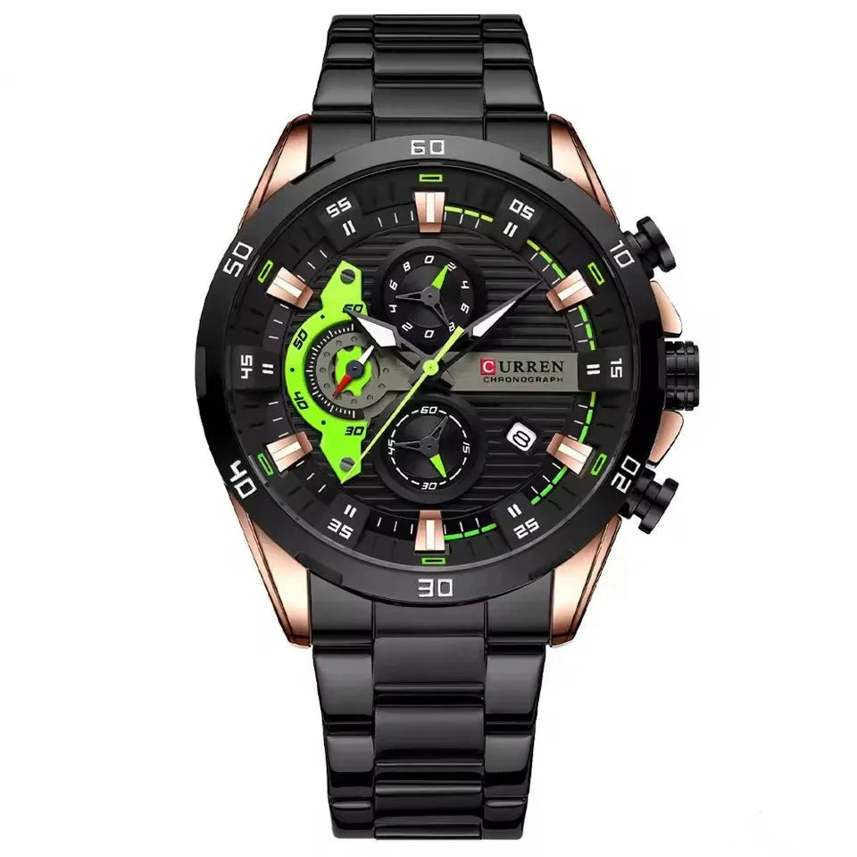 Stainless Steel Watches for Mens Creative Fashion Luminous Dial with Chronograph Clock Male Casual Wristwatches Business Mavietto Store 8402 Black P 