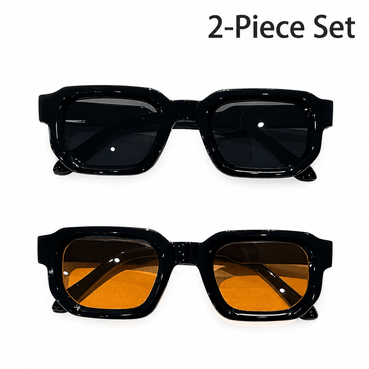 Unisex Rectangular Sunglasses with UV400 Protection (2-Piece Set) – Lévianie Unisex Rectangular Sunglasses with UV400 Protection (2-Piece Set) – Lévianie Black - Yelloy